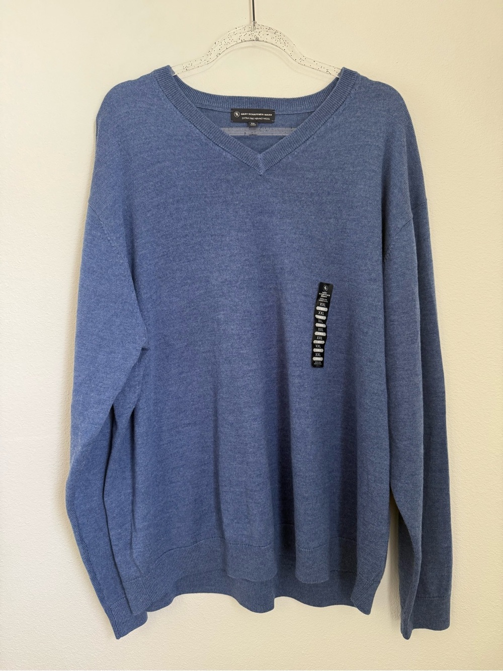 Hart Schaffner Marx V Neck 100% Merino Wool Long Sleeve Sweater Size XXL
